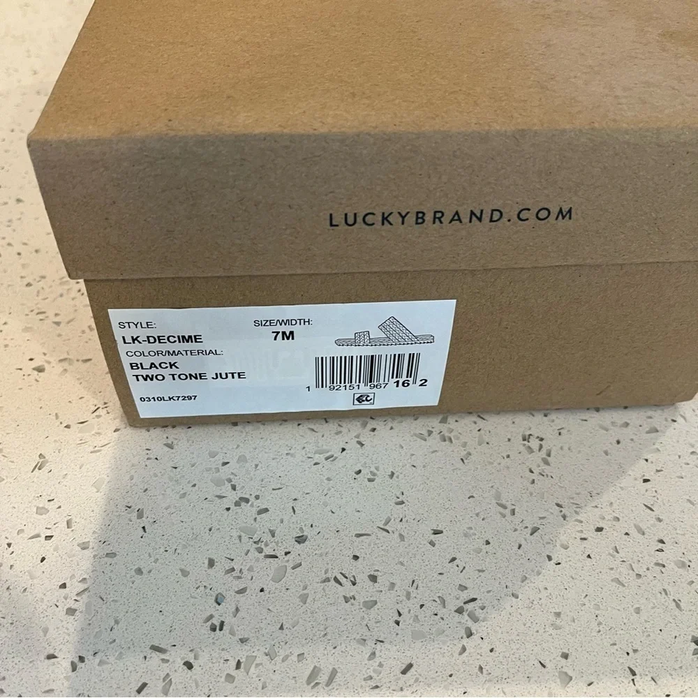 NIB Lucky Brand Size 7 Black Decime Slide Sandals Two Tone Braiding Flat